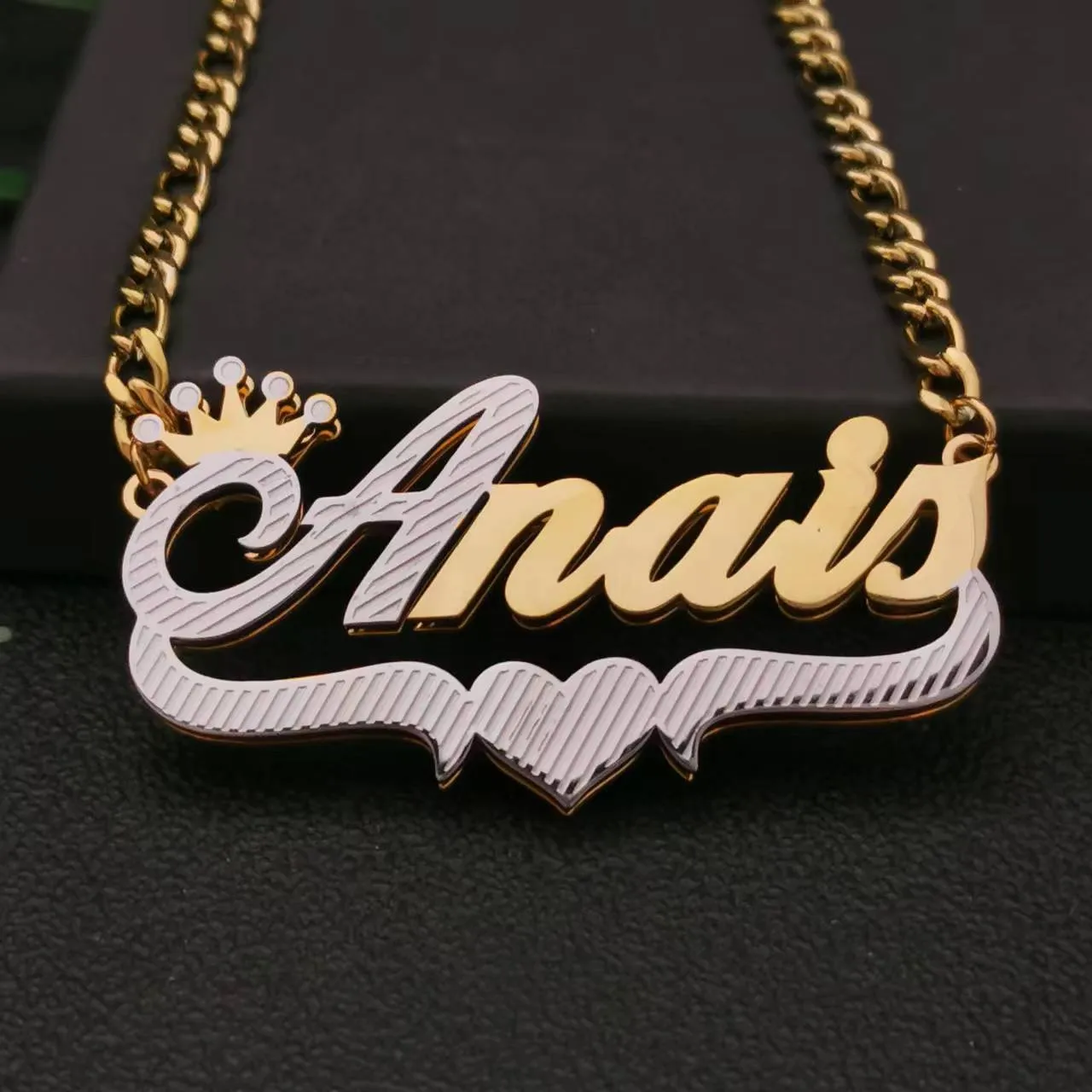 3D Double Plate Custom Nameplate Necklace Gold Plate Pendant Personalized Name Necklace