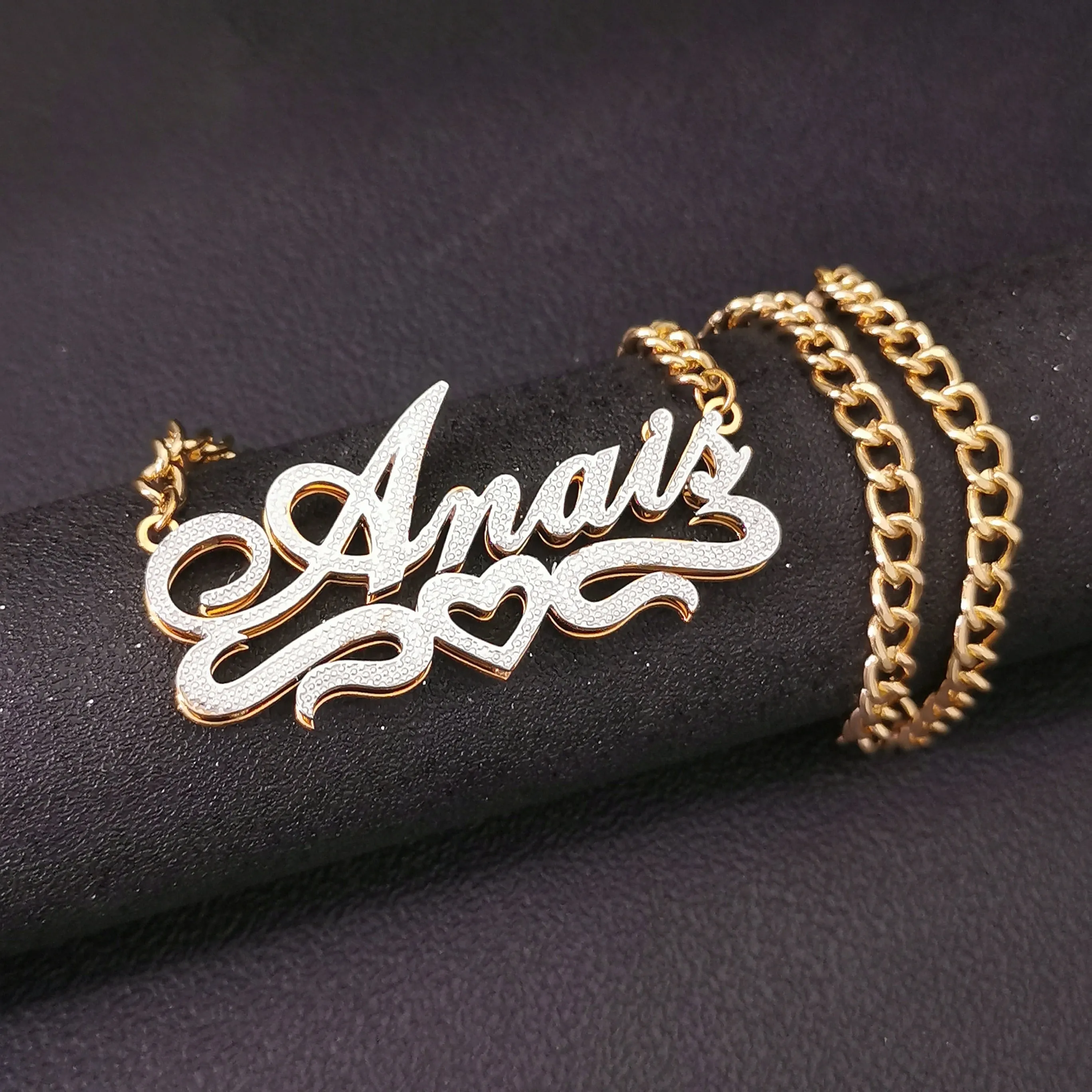 3D Double Plate Custom Nameplate Necklace Gold Plate Pendant Personalized Name Necklace