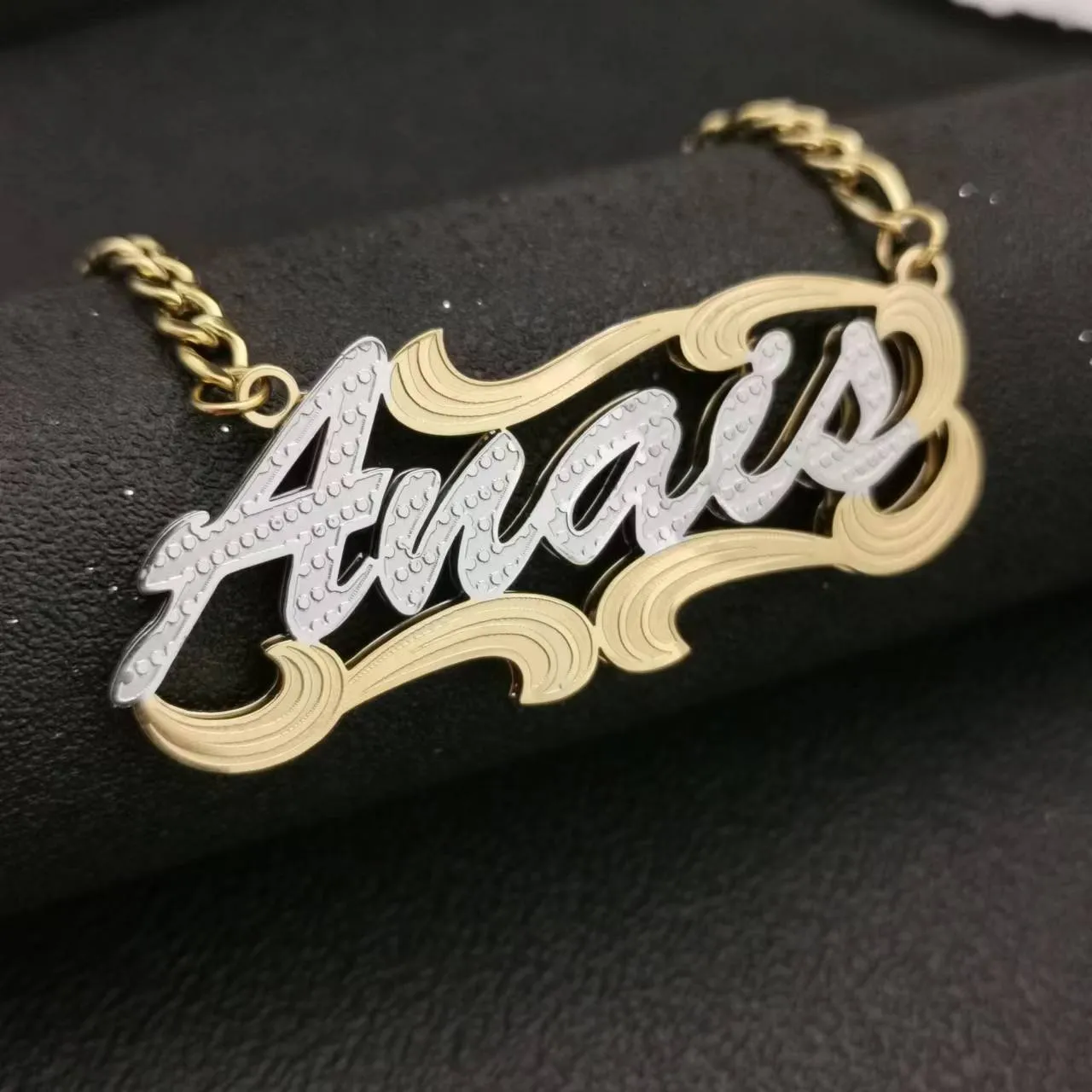 3D Double Plate Custom Nameplate Necklace Gold Plate Pendant Personalized Name Necklace