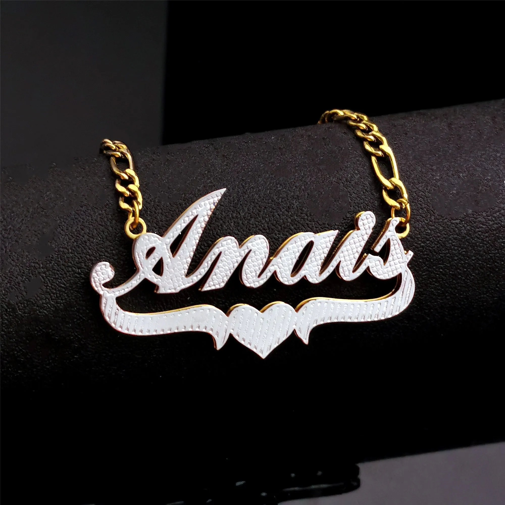 3D Double Plate Custom Nameplate Necklace Gold Plate Pendant Personalized Name Necklace