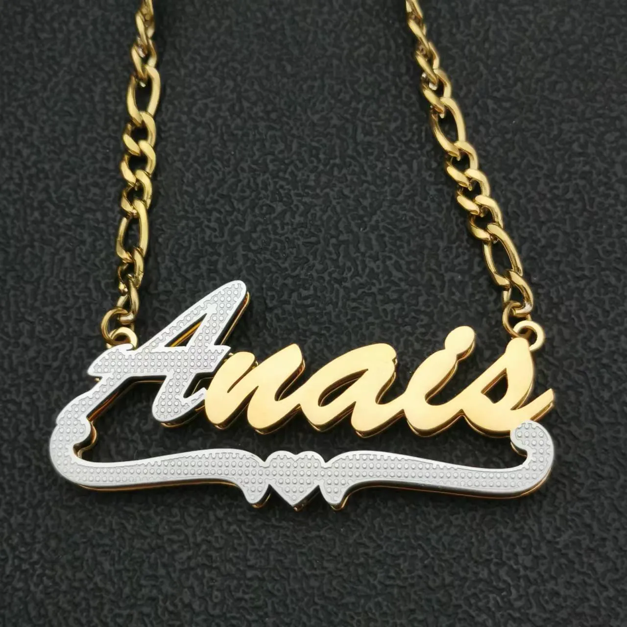 3D Double Plate Custom Nameplate Necklace Gold Plate Pendant Personalized Name Necklace