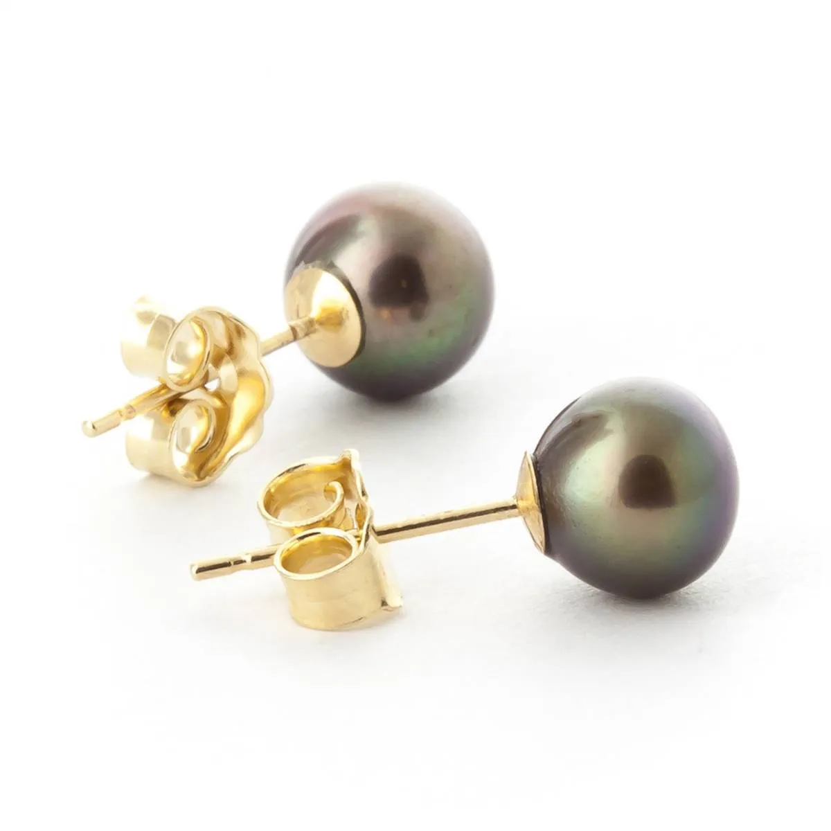 4 Carat 14K Solid Yellow Gold Stud Earrings Natural Black Pearl