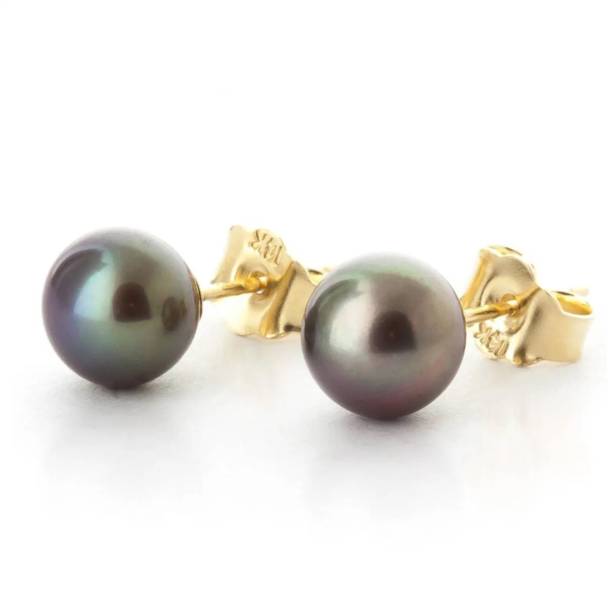 4 Carat 14K Solid Yellow Gold Stud Earrings Natural Black Pearl