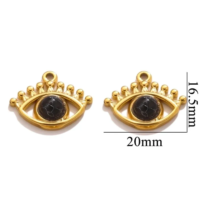 5 Pcs/package Simple Style Devil's Eye Stainless Steel Plating Inlay Pendant Jewelry Accessories