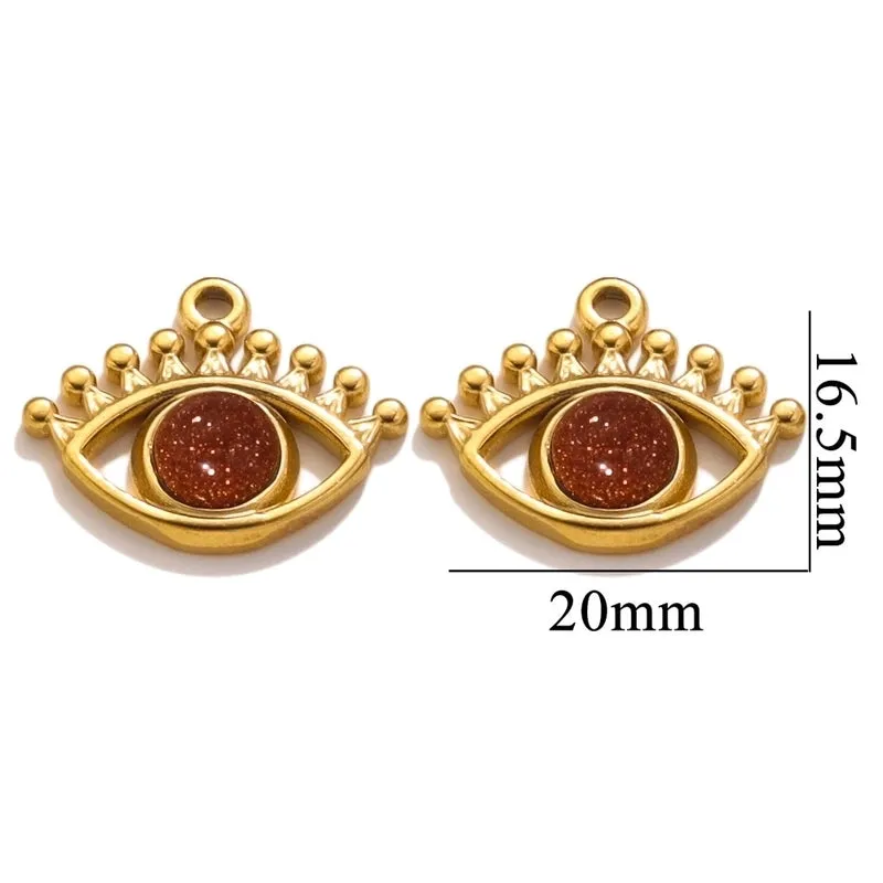 5 Pcs/package Simple Style Devil's Eye Stainless Steel Plating Inlay Pendant Jewelry Accessories