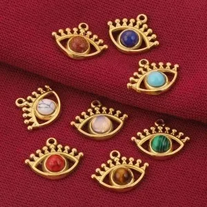 5 Pcs/package Simple Style Devil's Eye Stainless Steel Plating Inlay Pendant Jewelry Accessories