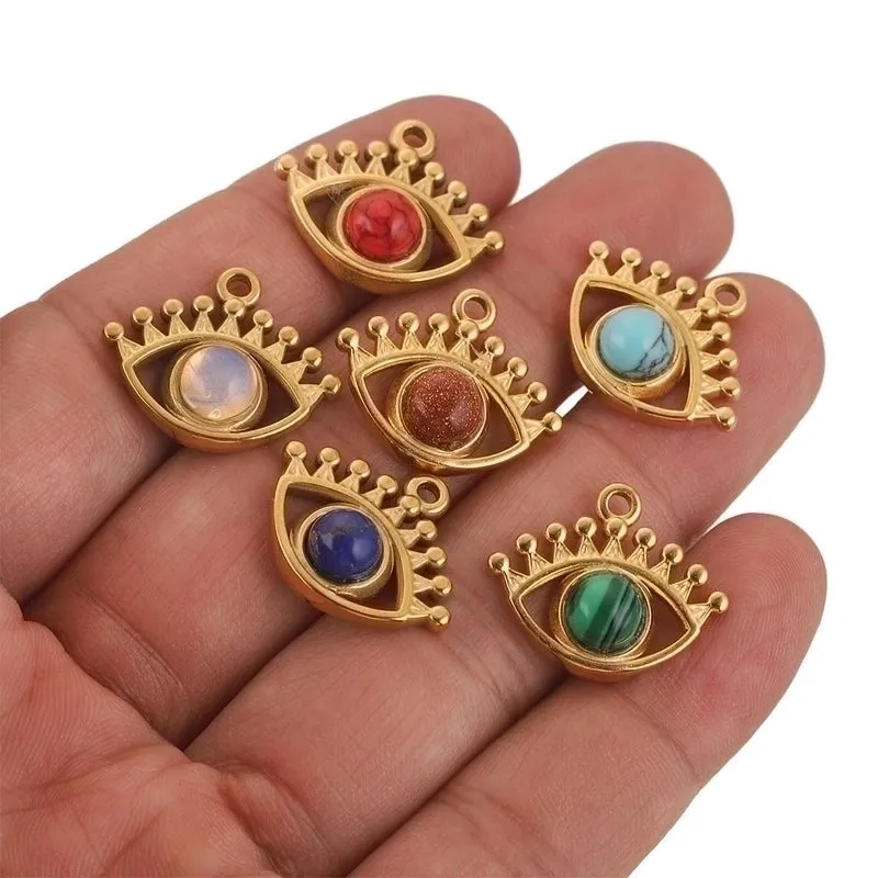 5 Pcs/package Simple Style Devil's Eye Stainless Steel Plating Inlay Pendant Jewelry Accessories