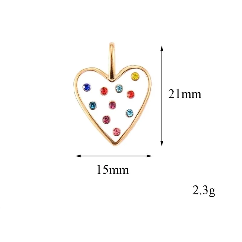 5 Pcs/package Simple Style Heart Shape Stainless Steel Enamel Inlay Pendant Jewelry Accessories