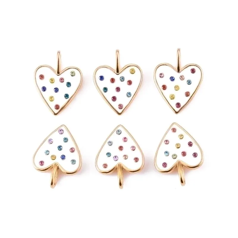 5 Pcs/package Simple Style Heart Shape Stainless Steel Enamel Inlay Pendant Jewelry Accessories