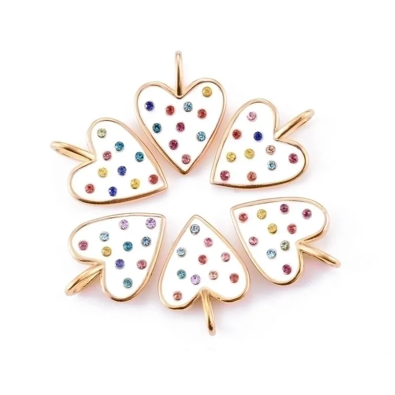 5 Pcs/package Simple Style Heart Shape Stainless Steel Enamel Inlay Pendant Jewelry Accessories