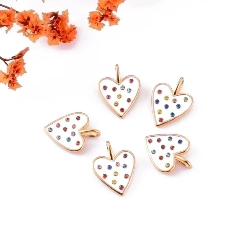 5 Pcs/package Simple Style Heart Shape Stainless Steel Enamel Inlay Pendant Jewelry Accessories