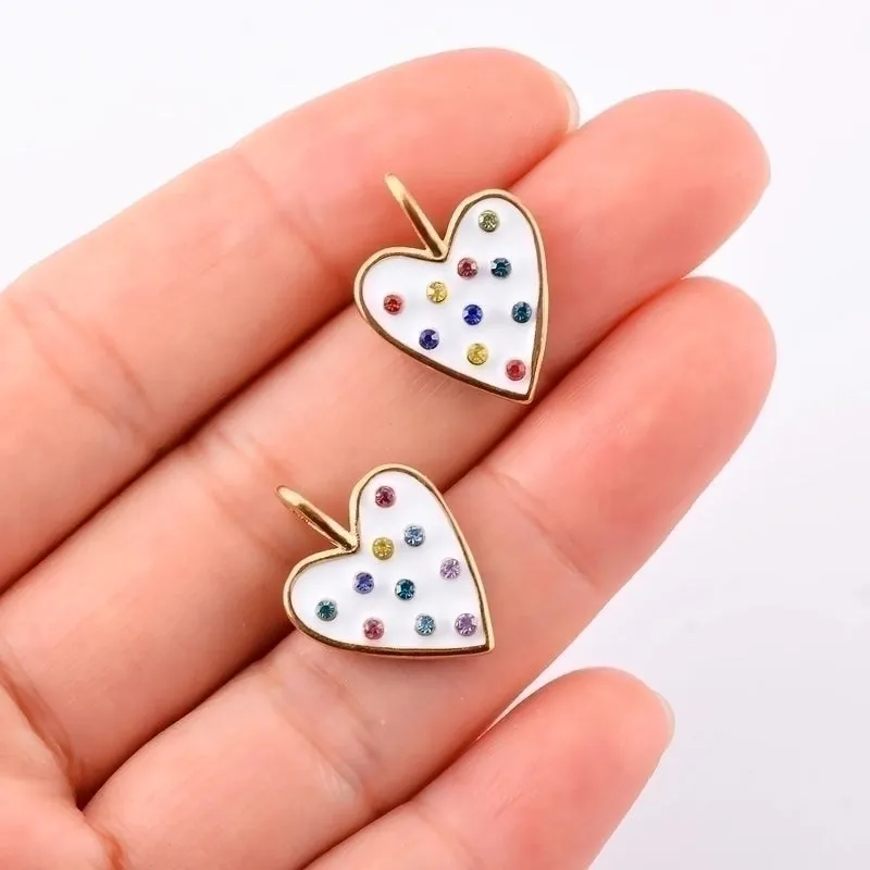 5 Pcs/package Simple Style Heart Shape Stainless Steel Enamel Inlay Pendant Jewelry Accessories