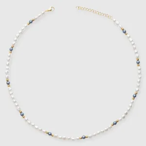 5mm Beaded Two Tone Pearl Necklace - Gold