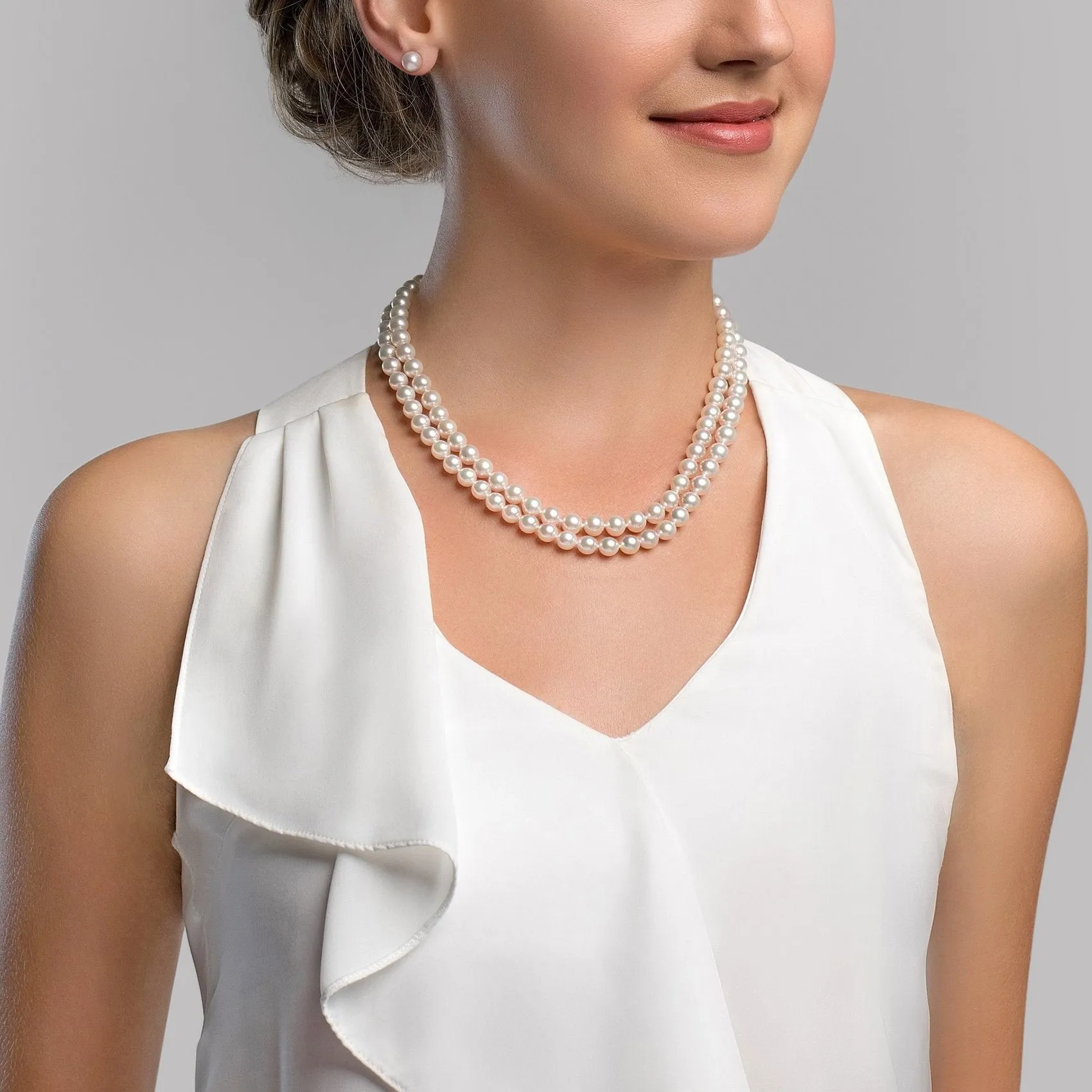 8.5-9.5mm White Freshwater Pearl Double Strand Necklace