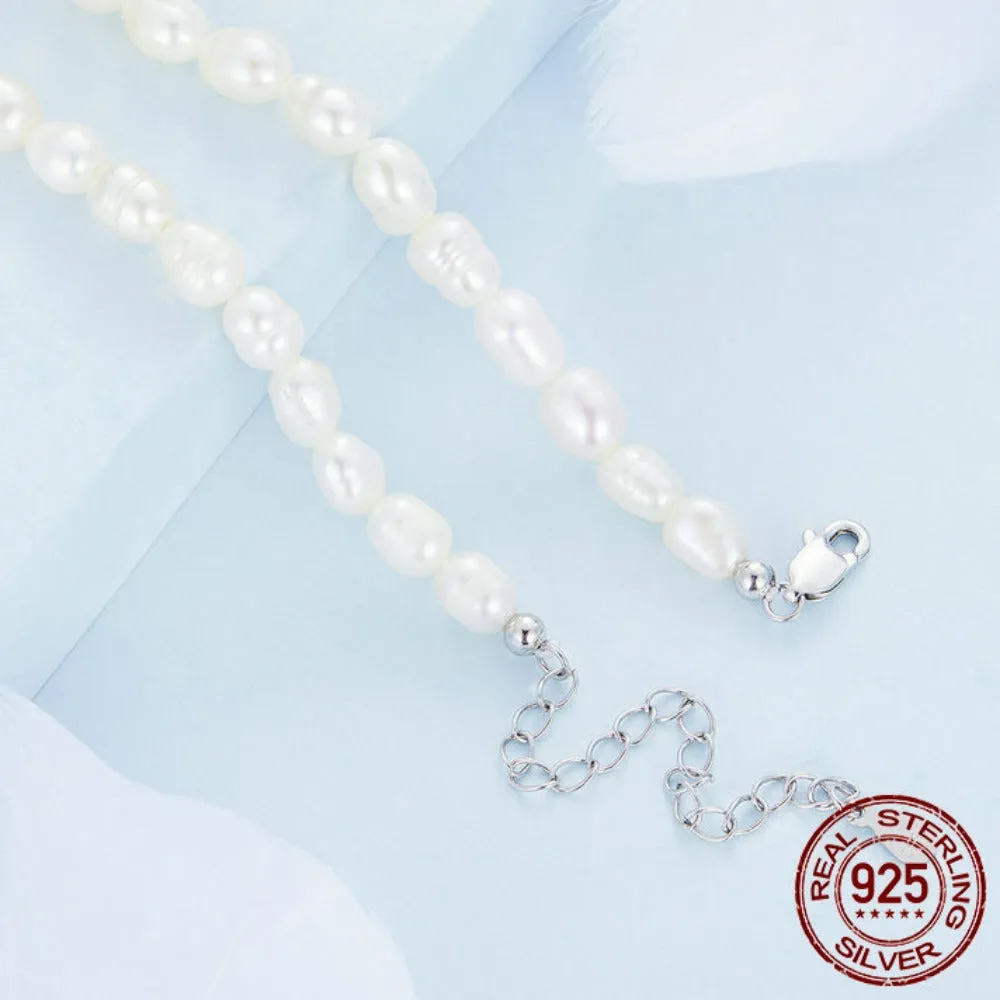 925 Sterling Silver Natural Pearl Necklace Irregular Fresh Water Pearl Neck Chain for Women Elegent Fine Jewelry