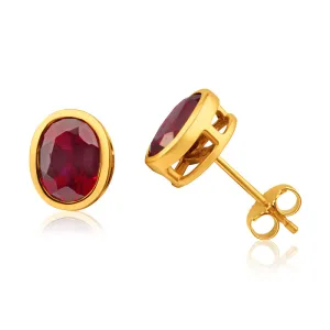 9ct Elegant Yellow Gold Created Ruby Stud Earrings 8x6mm