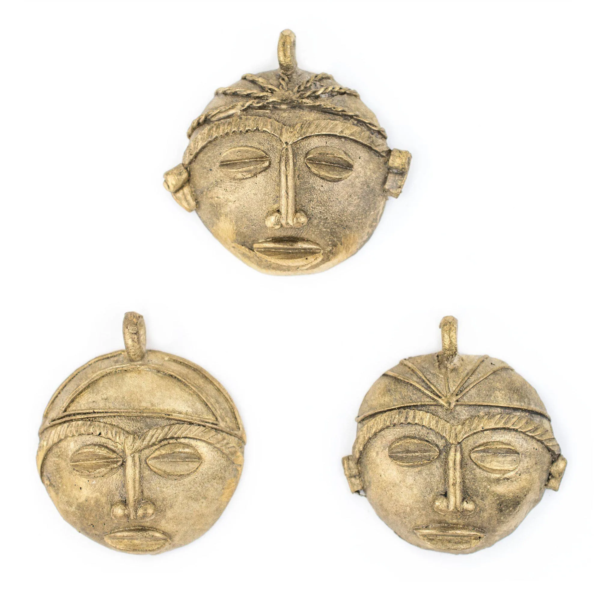 African Round Brass Mask Pendant (65x65mm)