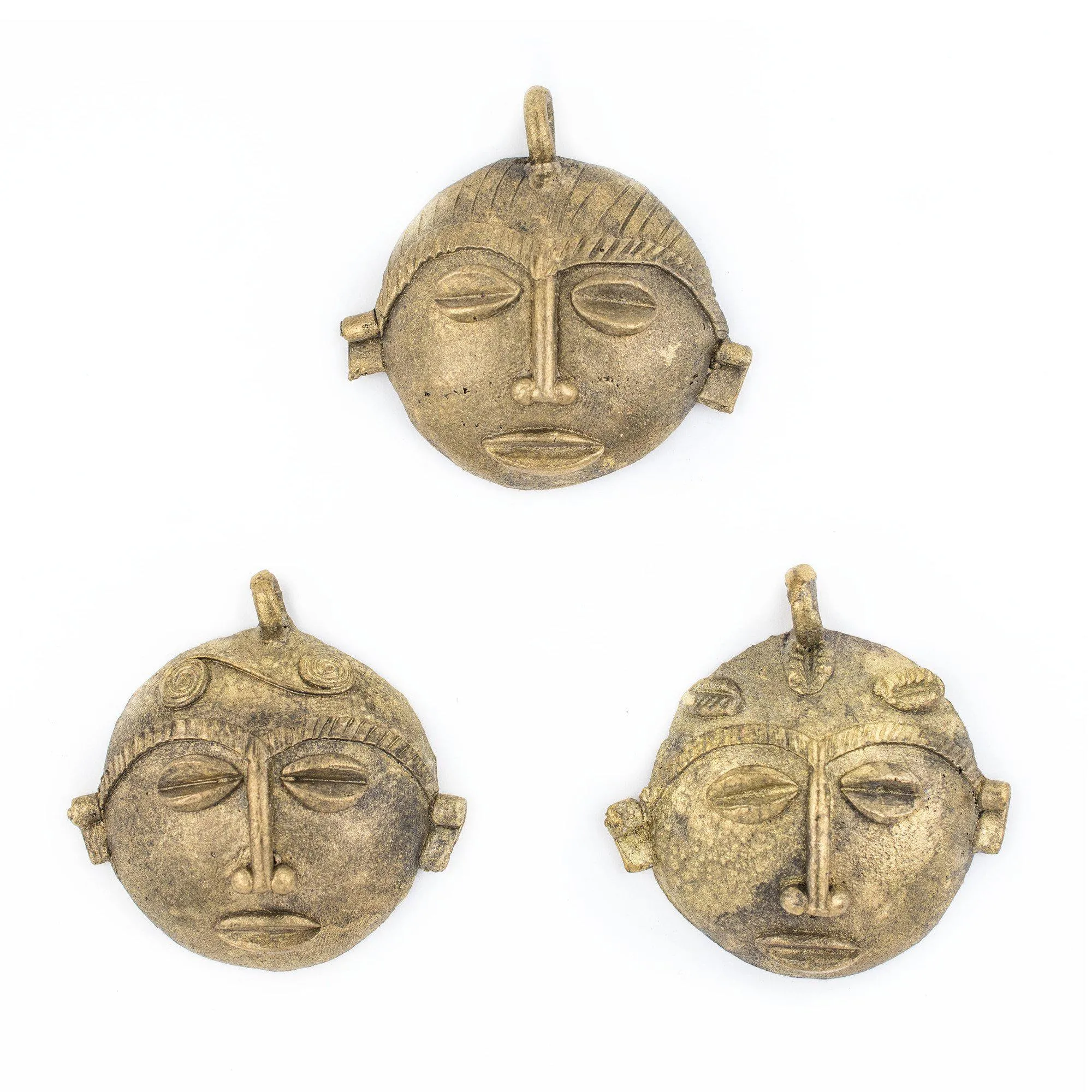 African Round Brass Mask Pendant (65x65mm)