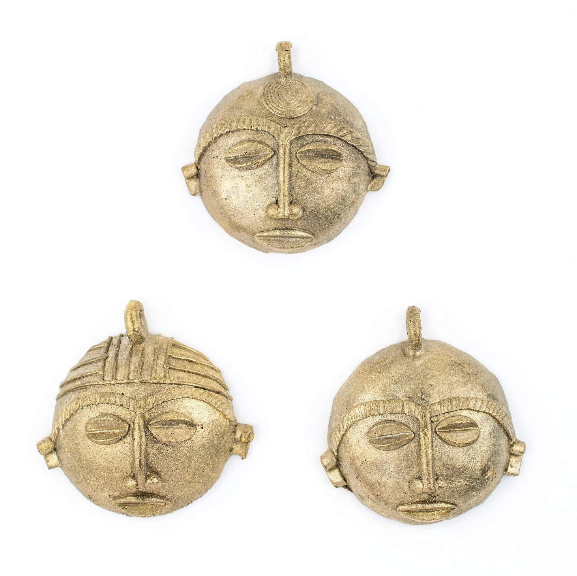 African Round Brass Mask Pendant (65x65mm)