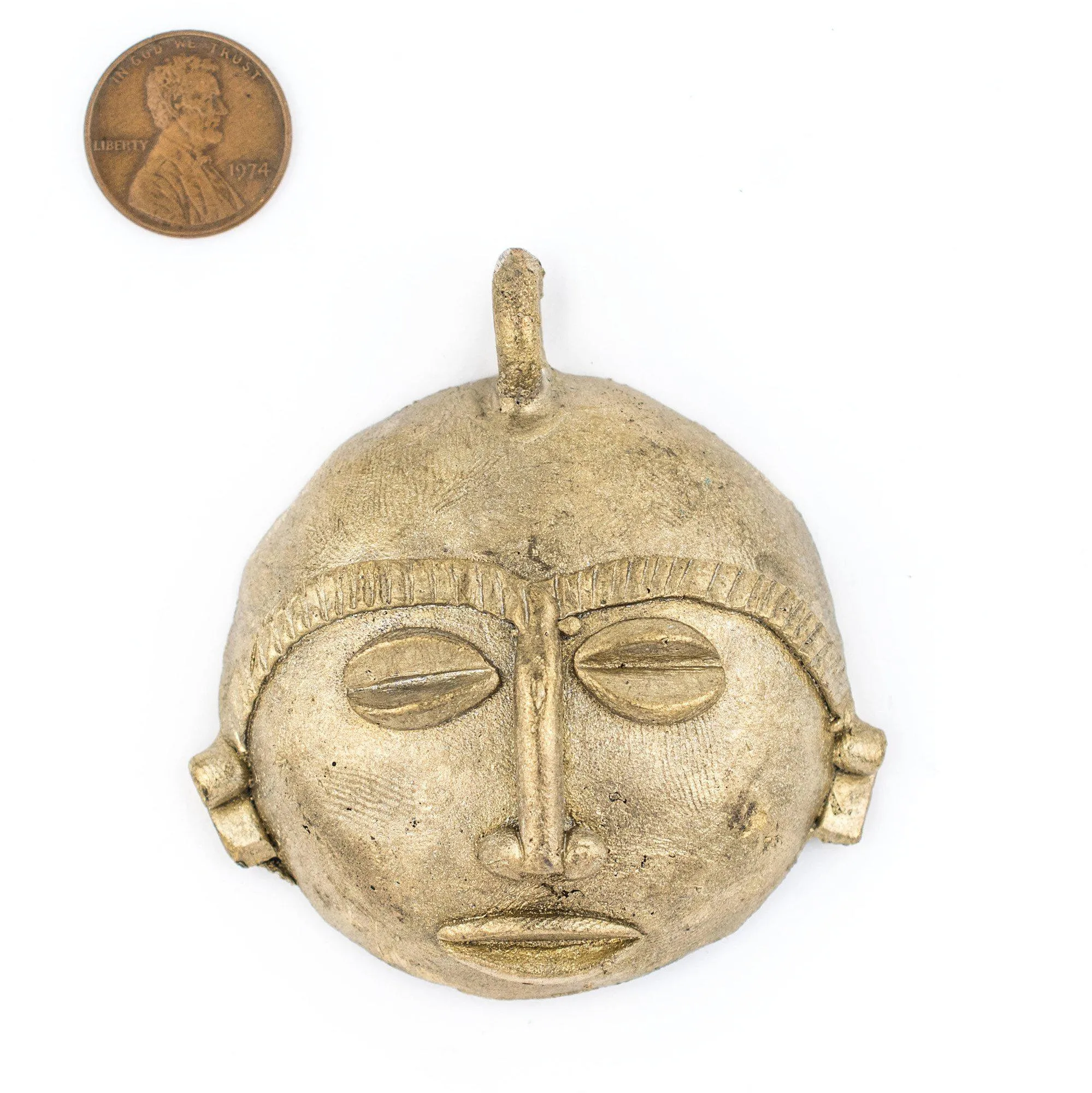 African Round Brass Mask Pendant (65x65mm)