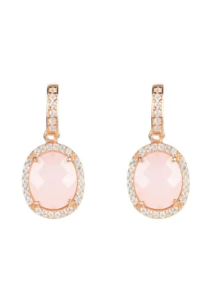 Beatrice Oval Gemstone Drop Earring Rose Gold Rose Quartz