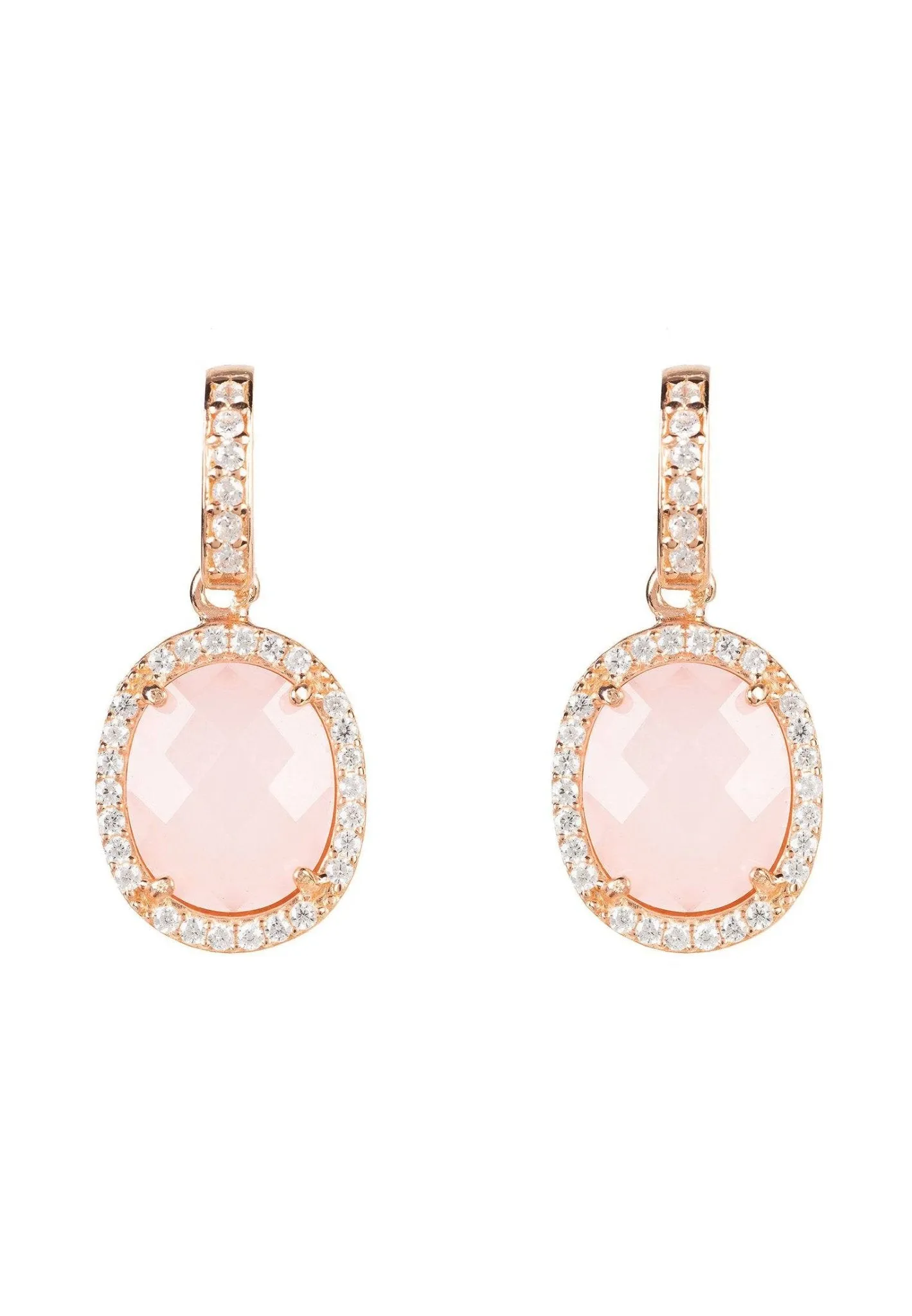 Beatrice Oval Gemstone Drop Earring Rose Gold Rose Quartz