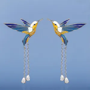 Bird Pendant Enamel Earrings Jewelry for Women with Color Epoxy Tassel