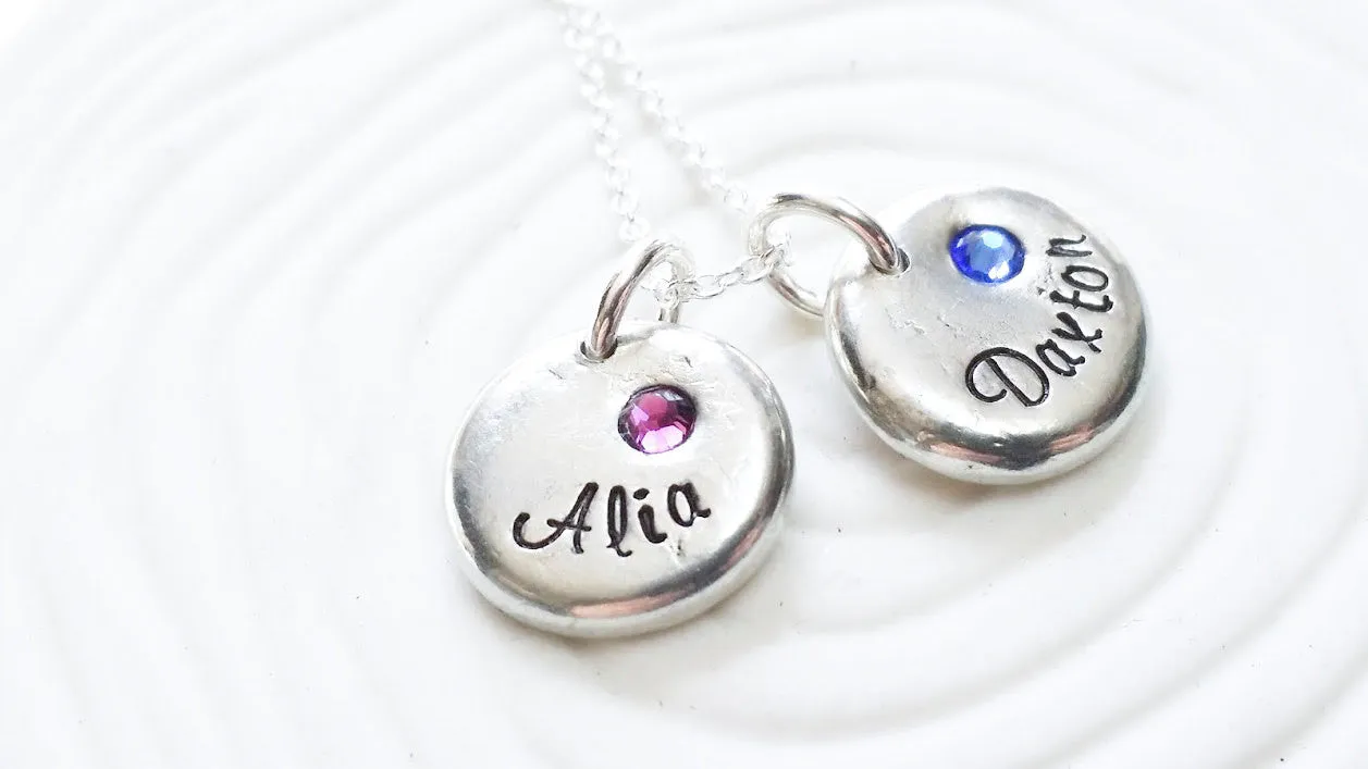 Birthstone Pebble Necklace | Pewter or Fine Silver Option