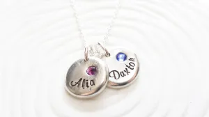 Birthstone Pebble Necklace | Pewter or Fine Silver Option