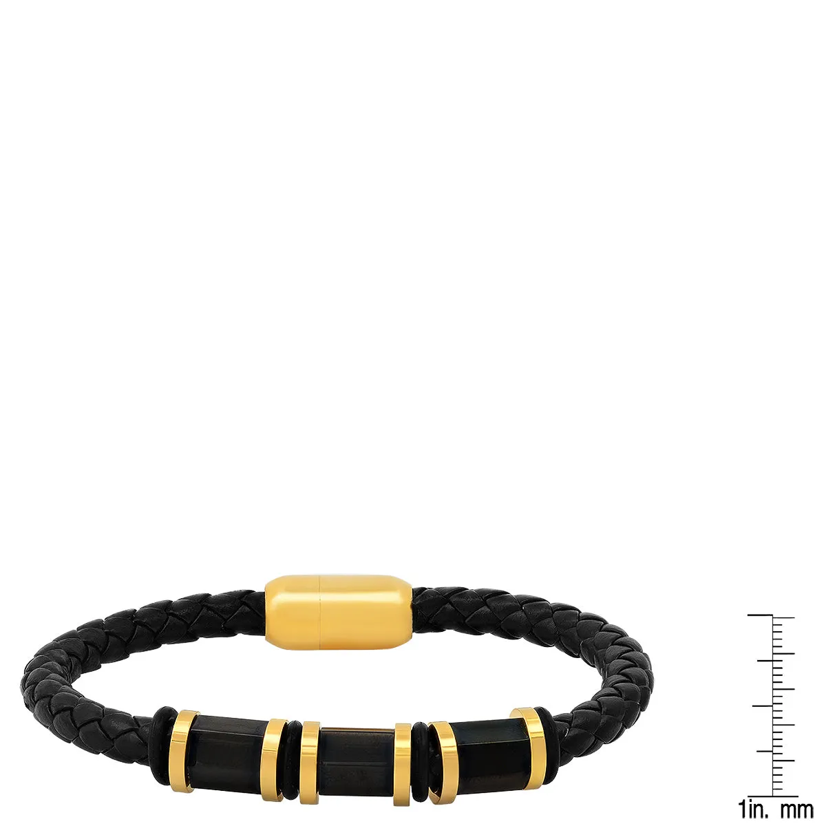 Black Braided Simulated Onyx Leather Bracelet