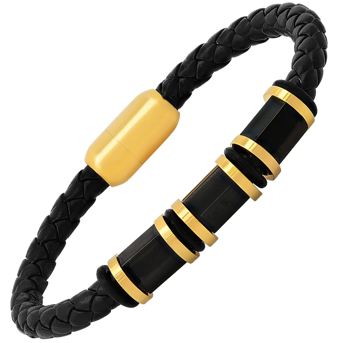 Black Braided Simulated Onyx Leather Bracelet