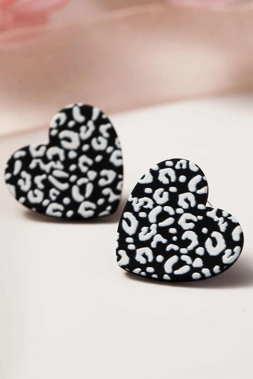 Black Leopard Heart Valentines Day Earrings