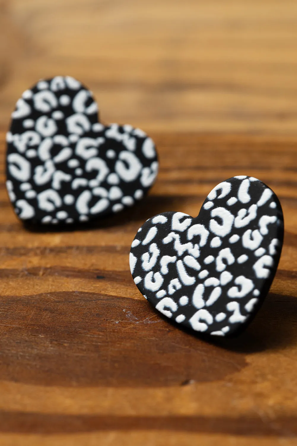 Black Leopard Heart Valentines Day Earrings