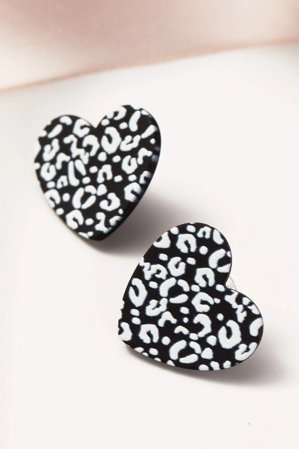 Black Leopard Heart Valentines Day Earrings