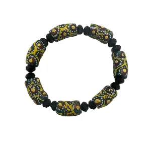 Black Teal and Multicolor Bella Africa Krobo Bead Stretch Bracelet