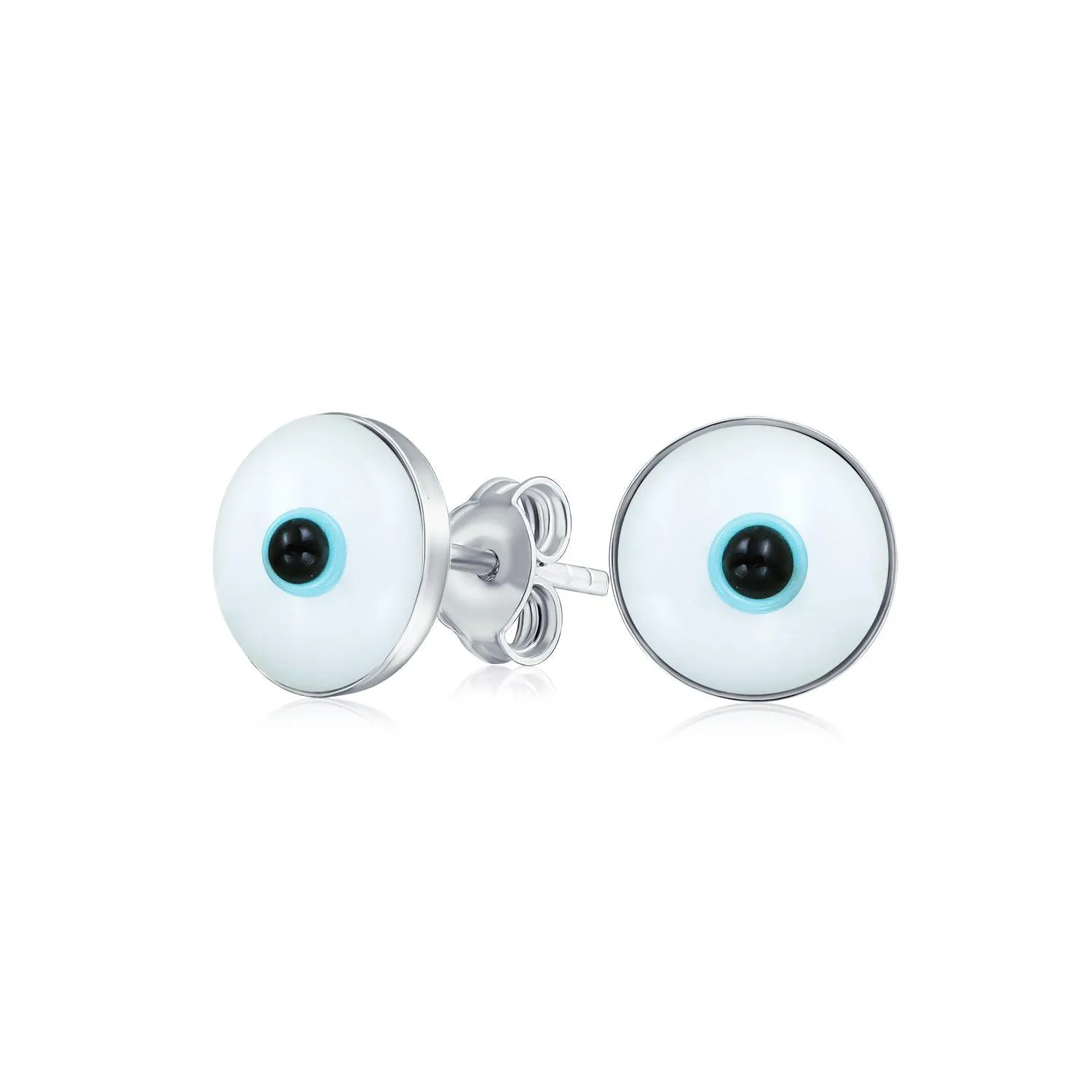 Blue Evil Eye Spiritual Stud Earrings Murano Glass Sterling Silver