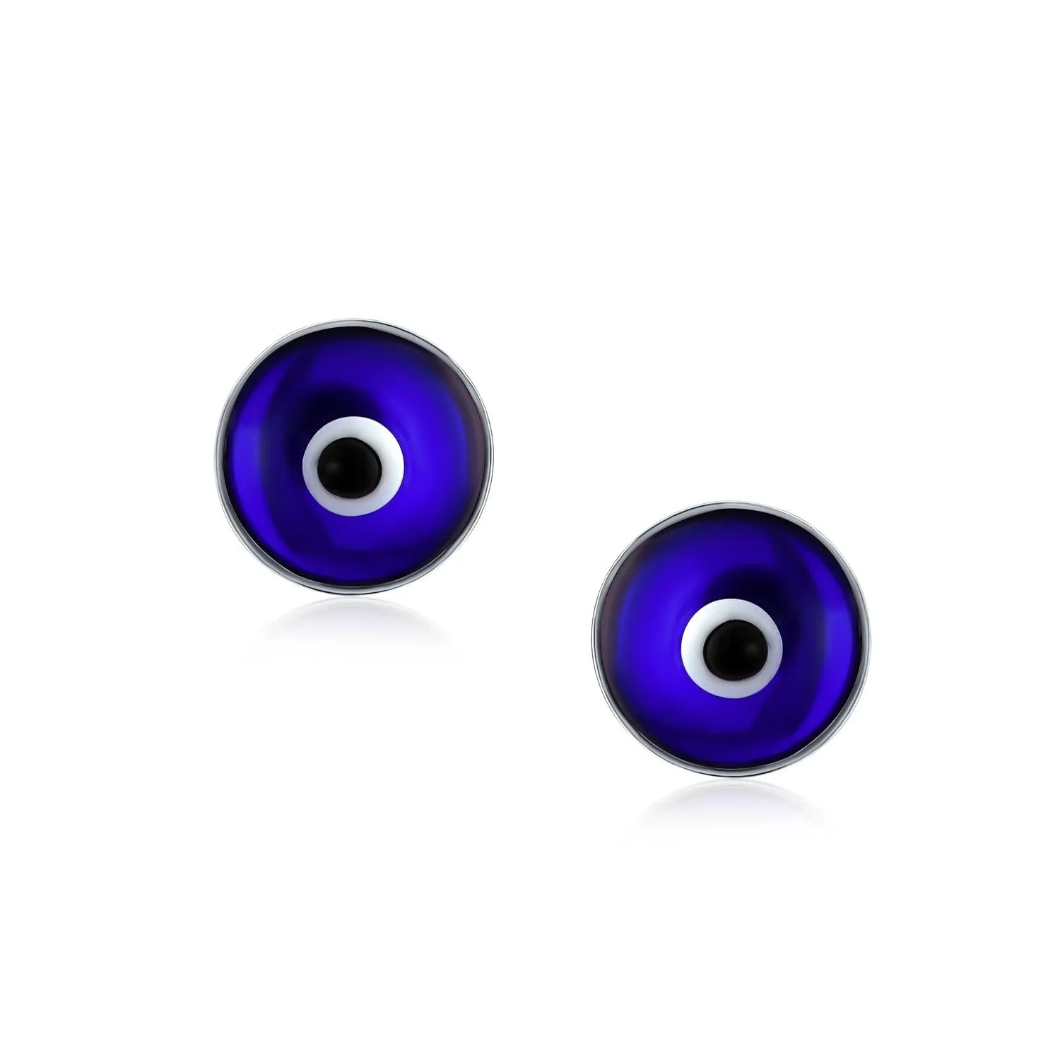 Blue Evil Eye Spiritual Stud Earrings Murano Glass Sterling Silver