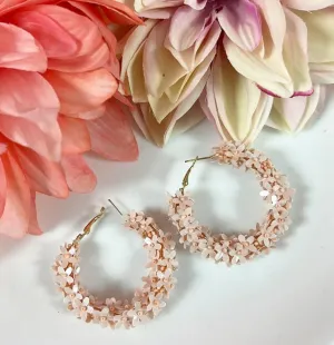 Blush Petal Pusher Floral Hoop Earrings