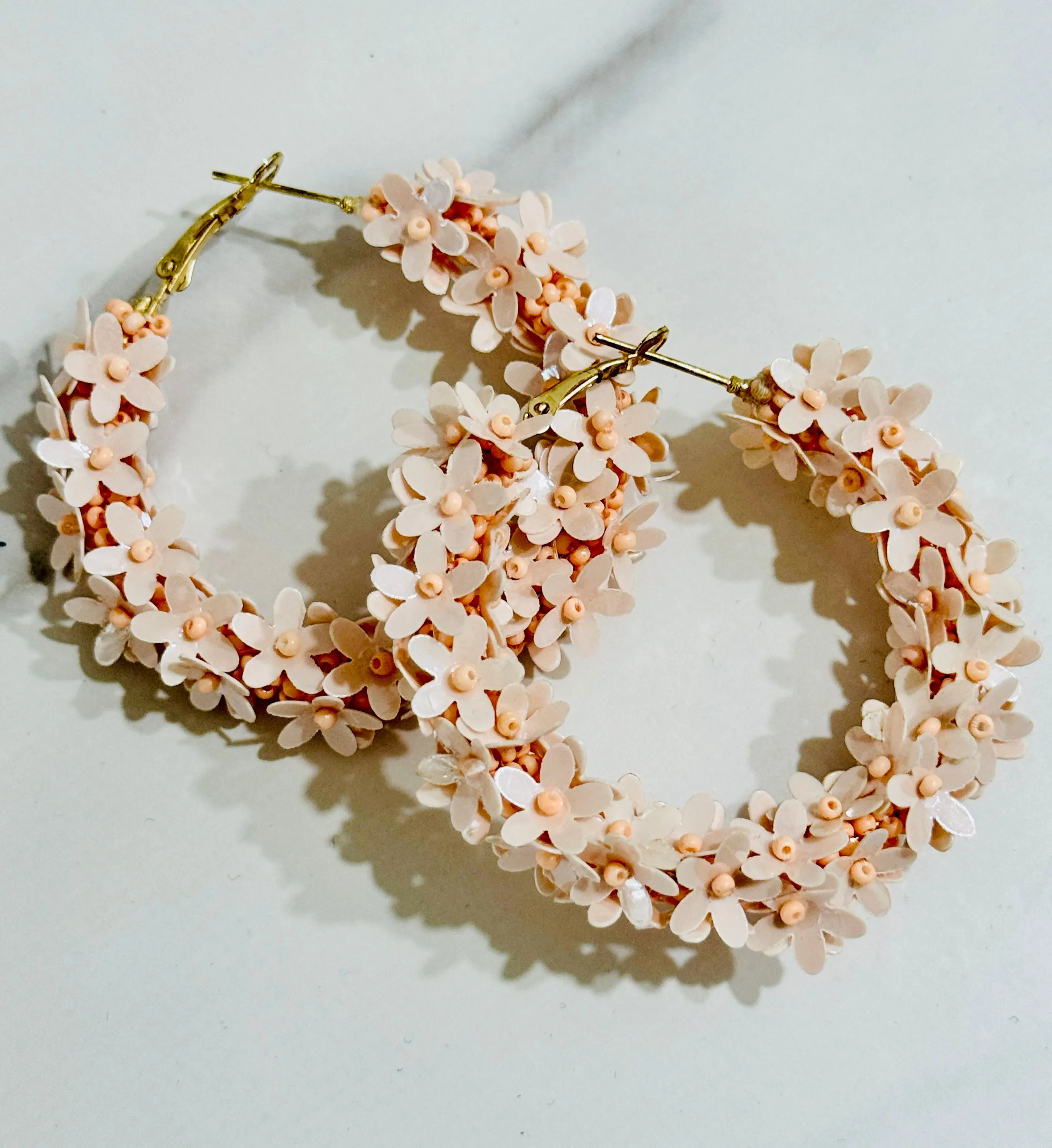 Blush Petal Pusher Floral Hoop Earrings