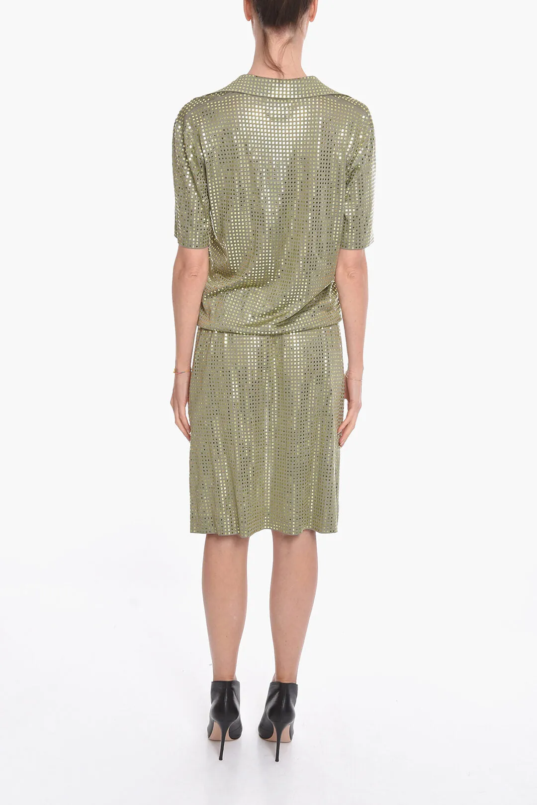 Bottega Veneta Silk Knit Midi Dress with Mirrored-studs