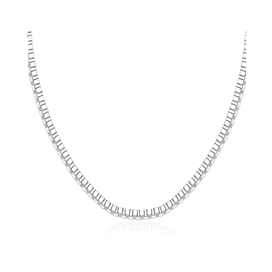 Box Chain Necklace In 18K White Gold