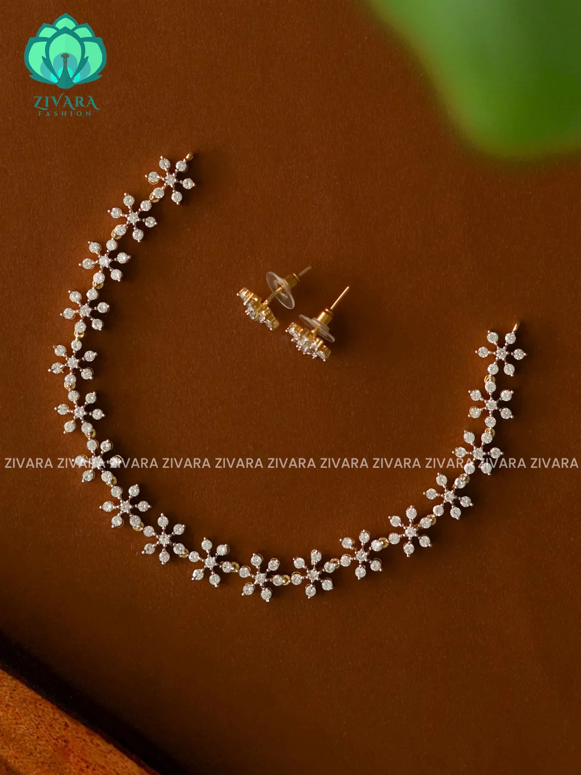 BRIGHT WHITE STONE STAR - stylish and minimal elegant neckwear with earrings- Zivara Fashion