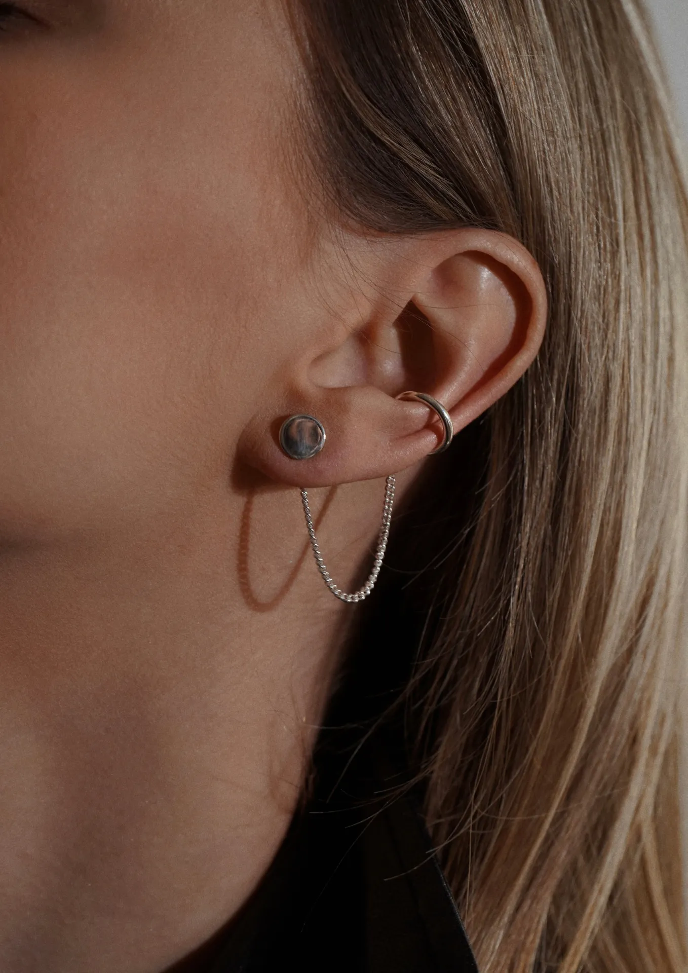 Chained Line Ear Cuff Silver