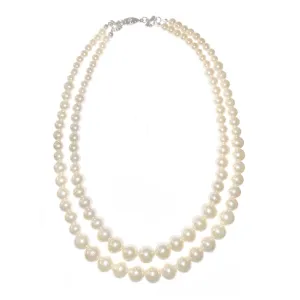 Classic Silver Tone Faux Pearl Twin Necklace