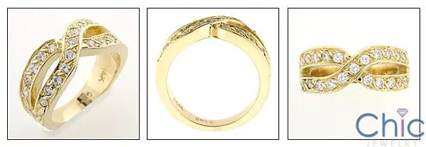 Criss Cross Anniversary Band 1.0 Total Carat Pave Cubic Zirconia Yellow Gold 14K Ring