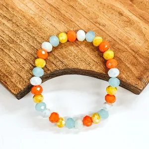 Crystal Beaded Stacker Bracelet in Yellow, Orange, White and Blue