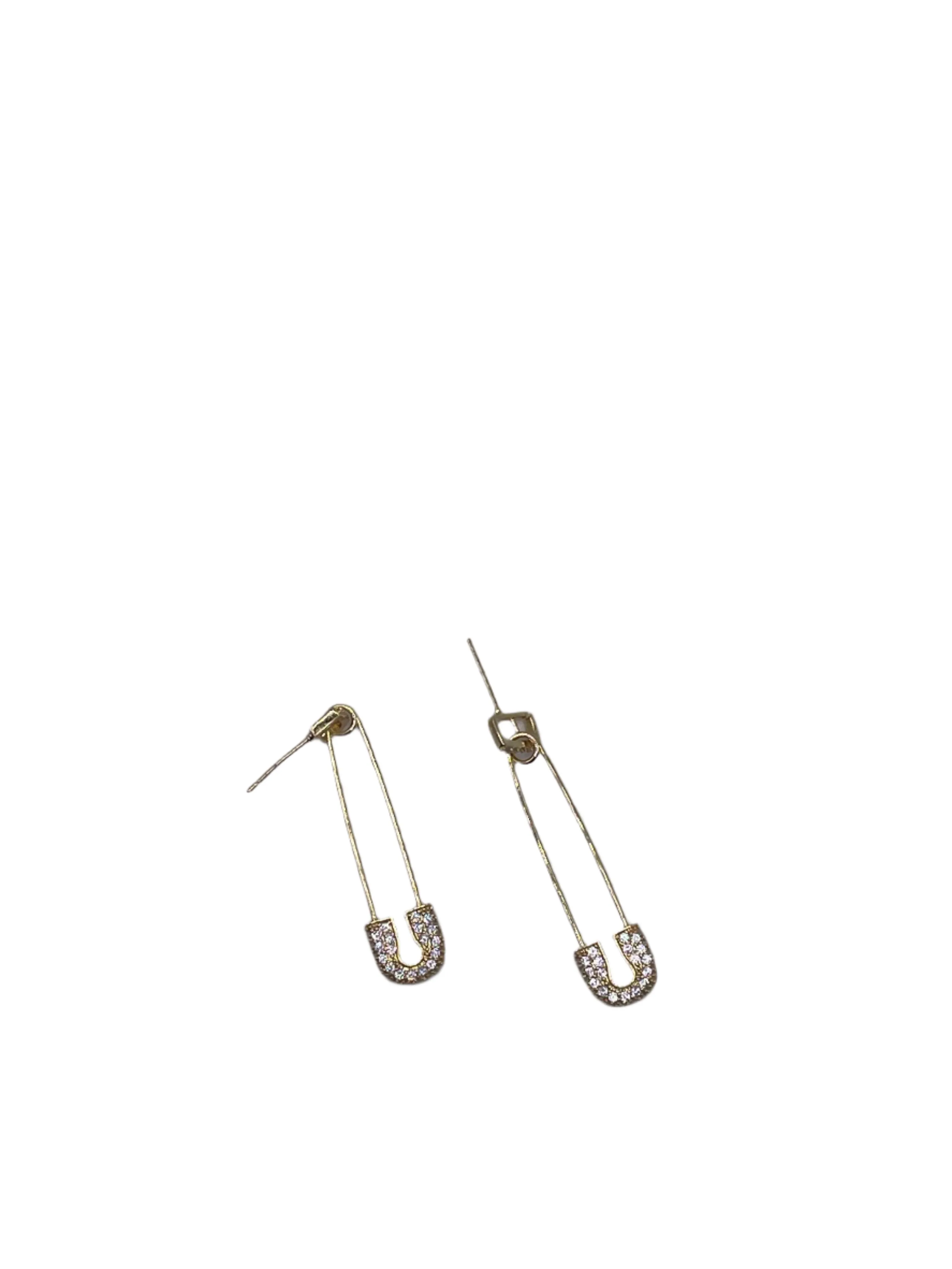 CZ Dangling Safety Pin Earrings