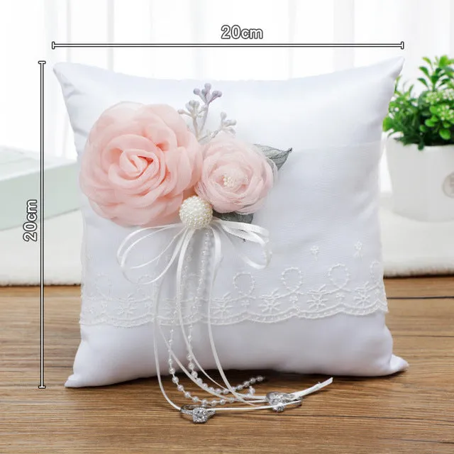 Delicate Rose Theme Wedding Ring Bearer Pillows and Flower Girl Baskets