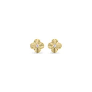 Diamond & Gold Ridged Clover Stud Earrings