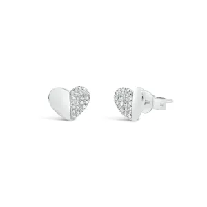 Diamond Half-Set Heart Stud Earrings